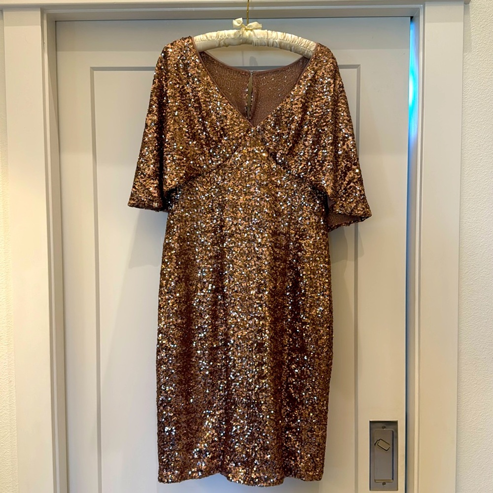 Alex Evenings Rose Gold Sequin Shimmer Caplet Dress